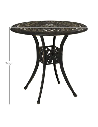 Outsunny 78 cm Round Garden Dining Table with Parasol Hole Antique Cast Aluminium Outdoor Table Only, Bronze Tone