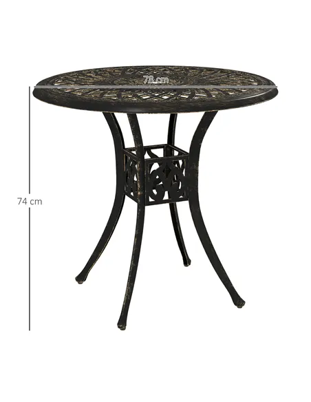 Outsunny 78 cm Round Garden Dining Table with Parasol Hole Antique Cast Aluminium Outdoor Table Only, Bronze Tone