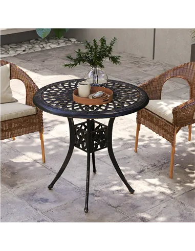 Outsunny 78 cm Round Garden Dining Table with Parasol Hole Antique Cast Aluminium Outdoor Table Only, Bronze Tone