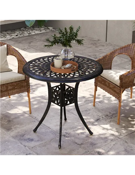 Outsunny 78 cm Round Garden Dining Table with Parasol Hole Antique Cast Aluminium Outdoor Table Only, Bronze Tone