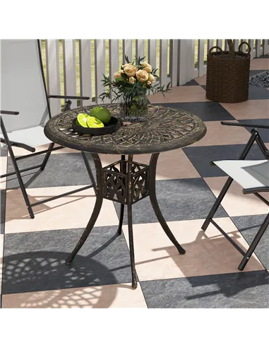 Outsunny 78 cm Round Garden Dining Table with Parasol Hole Antique Cast Aluminium Outdoor Table Only, Bronze Tone