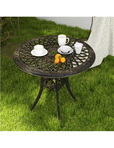 Outsunny 78 cm Round Garden Dining Table with Parasol Hole Antique Cast Aluminium Outdoor Table Only, Bronze Tone