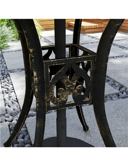 Outsunny 78 cm Round Garden Dining Table with Parasol Hole Antique Cast Aluminium Outdoor Table Only, Bronze Tone