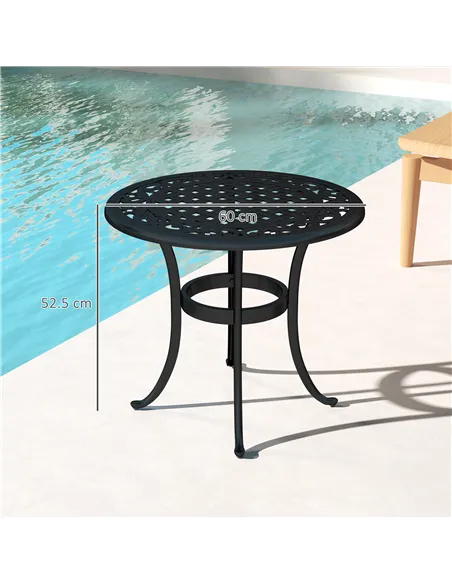 Outsunny Outdoor Garden Table, Cast Aluminium Patio End Table with Anti-slip Foot Pads for Garden, Patio, Balcony, 60 x 52.5cm, 