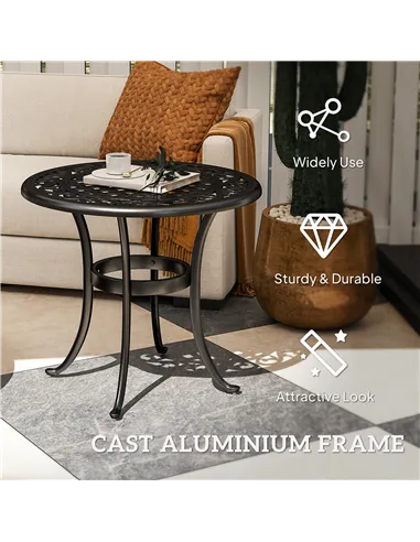 Outsunny Outdoor Garden Table, Cast Aluminium Patio End Table with Anti-slip Foot Pads for Garden, Patio, Balcony, 60 x 52.5cm, 