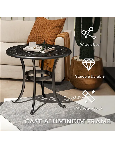 Outsunny Outdoor Garden Table, Cast Aluminium Patio End Table with Anti-slip Foot Pads for Garden, Patio, Balcony, 60 x 52.5cm, 