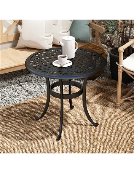 Outsunny Outdoor Garden Table, Cast Aluminium Patio End Table with Anti-slip Foot Pads for Garden, Patio, Balcony, 60 x 52.5cm, 