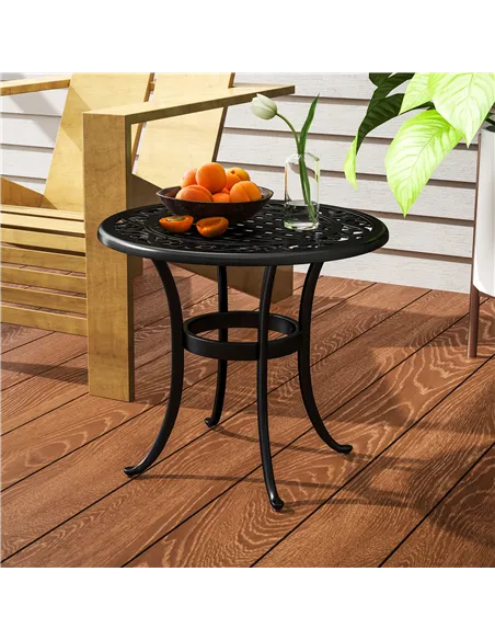 Outsunny Outdoor Garden Table, Cast Aluminium Patio End Table with Anti-slip Foot Pads for Garden, Patio, Balcony, 60 x 52.5cm, 