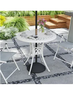 Outsunny 78 cm Round Garden Dining Table with Parasol Hole Antique Cast Aluminium Outdoor Table Only, White 2