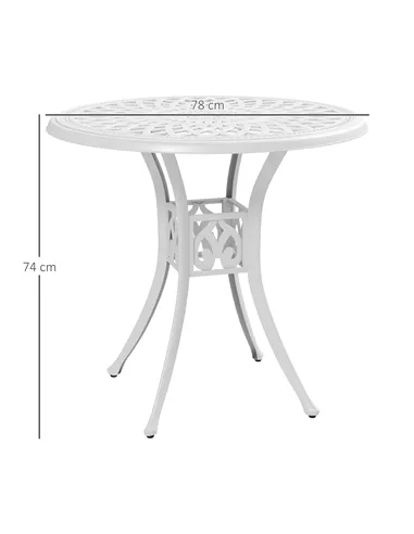Outsunny 78 cm Round Garden Dining Table with Parasol Hole Antique Cast Aluminium Outdoor Table Only, White