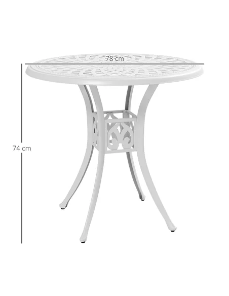 Outsunny 78 cm Round Garden Dining Table with Parasol Hole Antique Cast Aluminium Outdoor Table Only, White