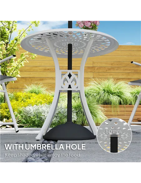 Outsunny 78 cm Round Garden Dining Table with Parasol Hole Antique Cast Aluminium Outdoor Table Only, White