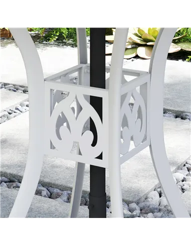 Outsunny 78 cm Round Garden Dining Table with Parasol Hole Antique Cast Aluminium Outdoor Table Only, White