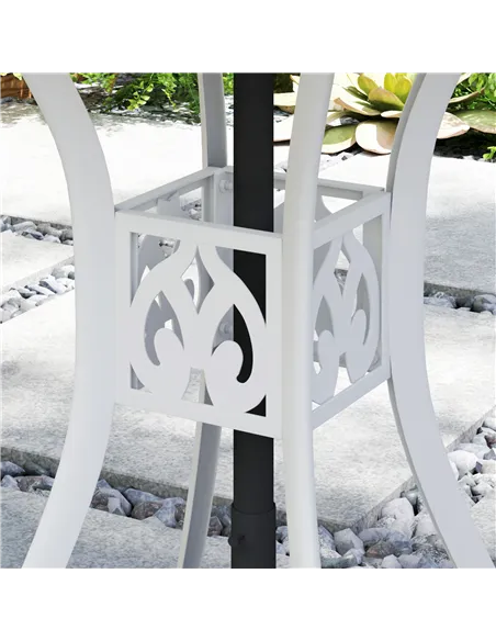Outsunny 78 cm Round Garden Dining Table with Parasol Hole Antique Cast Aluminium Outdoor Table Only, White