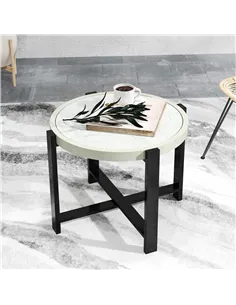 Outsunny Round Small Garden Table, 60cm Outdoor Side Table with Faux Marble Tempered Glass Top, Aluminium Frame for Garden, Pati 2