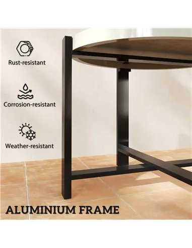 Outsunny Round Small Garden Table, 60cm Outdoor Side Table with Faux Marble Tempered Glass Top, Aluminium Frame for Garden, Pati