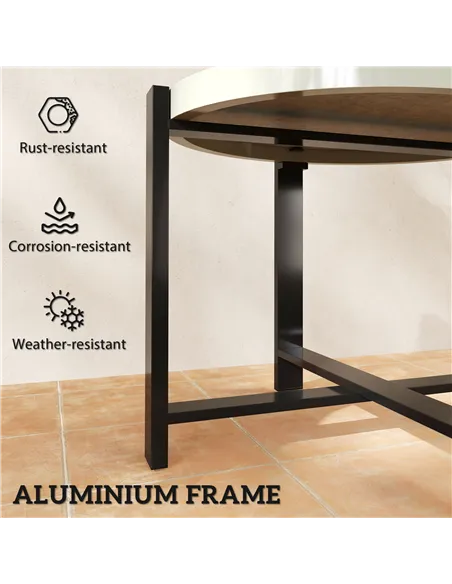 Outsunny Round Small Garden Table, 60cm Outdoor Side Table with Faux Marble Tempered Glass Top, Aluminium Frame for Garden, Pati