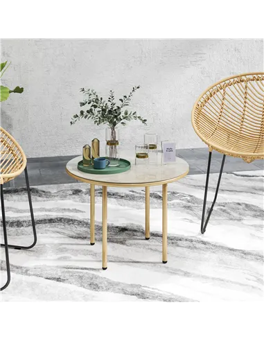 Outsunny Round Coffee Table, Modern End Side Table with Faux Marble Tempered Glass Top, Steel Frame for Living Room, Bedroom, Of