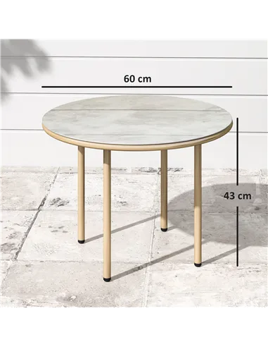 Outsunny Round Coffee Table, Modern End Side Table with Faux Marble Tempered Glass Top, Steel Frame for Living Room, Bedroom, Of