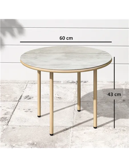 Outsunny Round Coffee Table, Modern End Side Table with Faux Marble Tempered Glass Top, Steel Frame for Living Room, Bedroom, Of