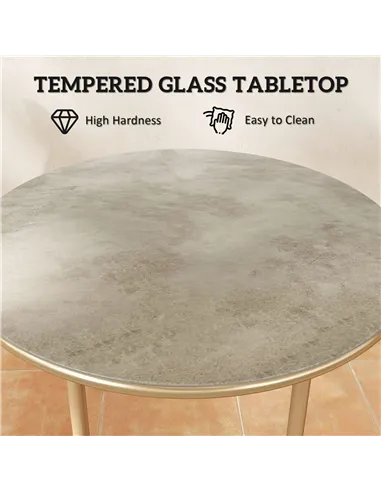 Outsunny Round Coffee Table, Modern End Side Table with Faux Marble Tempered Glass Top, Steel Frame for Living Room, Bedroom, Of