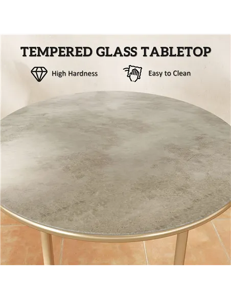 Outsunny Round Coffee Table, Modern End Side Table with Faux Marble Tempered Glass Top, Steel Frame for Living Room, Bedroom, Of