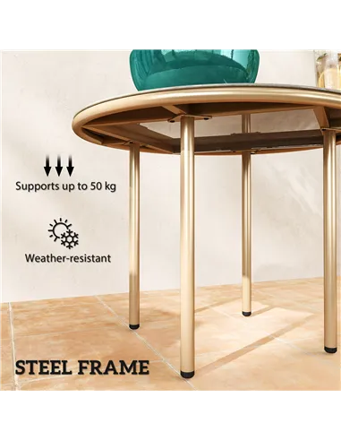 Outsunny Round Coffee Table, Modern End Side Table with Faux Marble Tempered Glass Top, Steel Frame for Living Room, Bedroom, Of