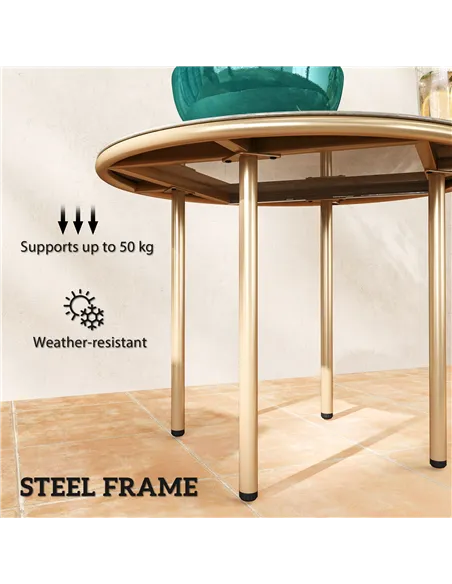 Outsunny Round Coffee Table, Modern End Side Table with Faux Marble Tempered Glass Top, Steel Frame for Living Room, Bedroom, Of