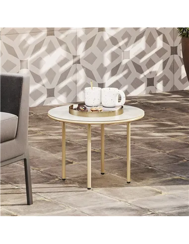 Outsunny Round Coffee Table, Modern End Side Table with Faux Marble Tempered Glass Top, Steel Frame for Living Room, Bedroom, Of