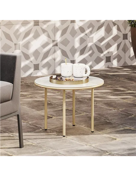 Outsunny Round Coffee Table, Modern End Side Table with Faux Marble Tempered Glass Top, Steel Frame for Living Room, Bedroom, Of