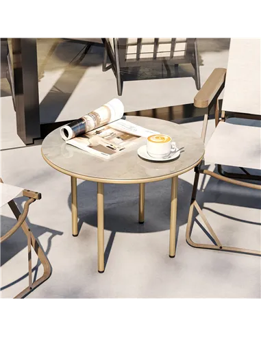 Outsunny Round Coffee Table, Modern End Side Table with Faux Marble Tempered Glass Top, Steel Frame for Living Room, Bedroom, Of