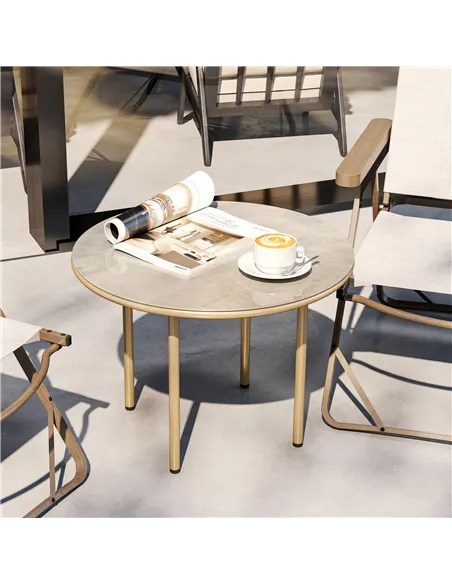 Outsunny Round Coffee Table, Modern End Side Table with Faux Marble Tempered Glass Top, Steel Frame for Living Room, Bedroom, Of