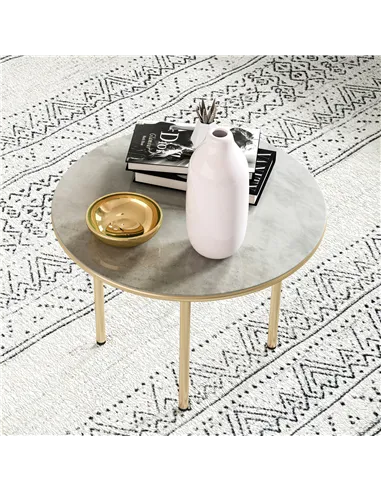 Outsunny Round Coffee Table, Modern End Side Table with Faux Marble Tempered Glass Top, Steel Frame for Living Room, Bedroom, Of