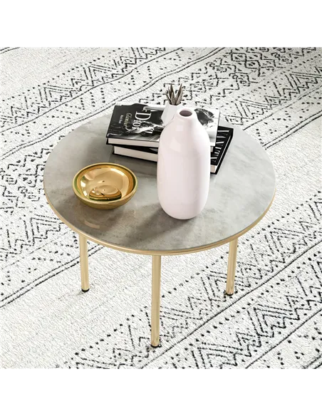 Outsunny Round Coffee Table, Modern End Side Table with Faux Marble Tempered Glass Top, Steel Frame for Living Room, Bedroom, Of