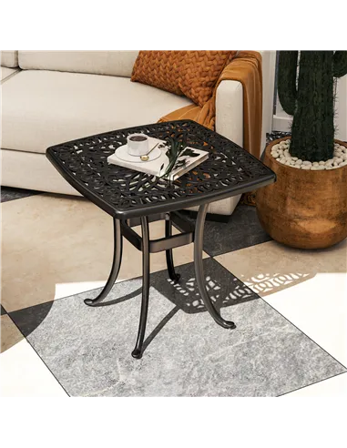 Outsunny Outdoor Garden Table with 38mm Dia. Umbrella Hole, Cast Aluminium Patio End Table with Anti-slip Foot Pads for Garden, 