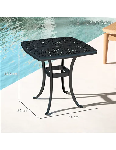 Outsunny Outdoor Garden Table with 38mm Dia. Umbrella Hole, Cast Aluminium Patio End Table with Anti-slip Foot Pads for Garden, 