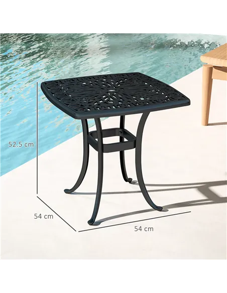 Outsunny Outdoor Garden Table with 38mm Dia. Umbrella Hole, Cast Aluminium Patio End Table with Anti-slip Foot Pads for Garden, 