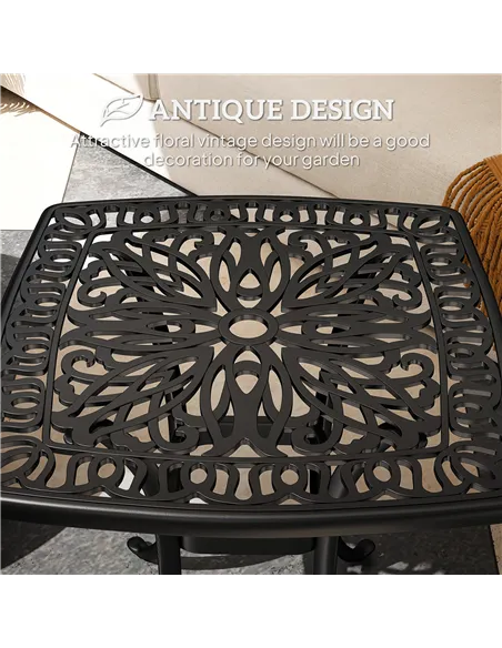 Outsunny Outdoor Garden Table with 38mm Dia. Umbrella Hole, Cast Aluminium Patio End Table with Anti-slip Foot Pads for Garden, 