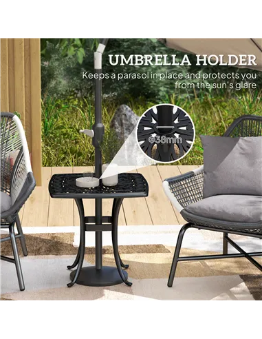 Outsunny Outdoor Garden Table with 38mm Dia. Umbrella Hole, Cast Aluminium Patio End Table with Anti-slip Foot Pads for Garden, 