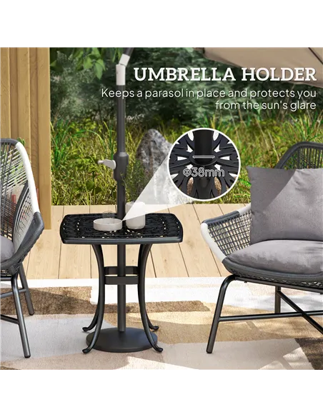 Outsunny Outdoor Garden Table with 38mm Dia. Umbrella Hole, Cast Aluminium Patio End Table with Anti-slip Foot Pads for Garden, 