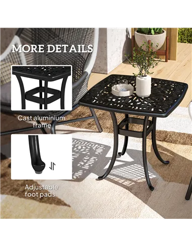 Outsunny Outdoor Garden Table with 38mm Dia. Umbrella Hole, Cast Aluminium Patio End Table with Anti-slip Foot Pads for Garden, 