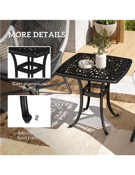 Outsunny Outdoor Garden Table with 38mm Dia. Umbrella Hole, Cast Aluminium Patio End Table with Anti-slip Foot Pads for Garden, 