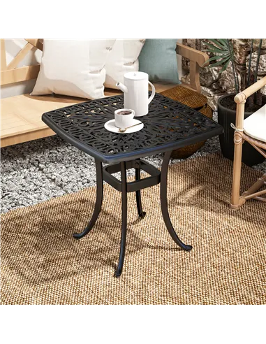 Outsunny Outdoor Garden Table with 38mm Dia. Umbrella Hole, Cast Aluminium Patio End Table with Anti-slip Foot Pads for Garden, 