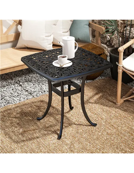 Outsunny Outdoor Garden Table with 38mm Dia. Umbrella Hole, Cast Aluminium Patio End Table with Anti-slip Foot Pads for Garden, 