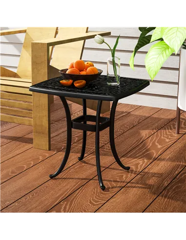 Outsunny Outdoor Garden Table with 38mm Dia. Umbrella Hole, Cast Aluminium Patio End Table with Anti-slip Foot Pads for Garden, 