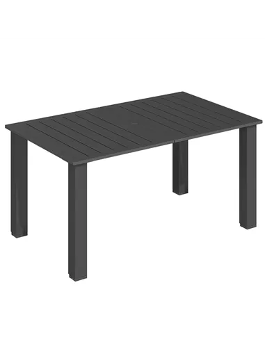 Outsunny Garden Table with Parasol Hole for 6 Person, Rectangle Outdoor Dining Table with Slatted Metal Tabletop, Steel Frame fo