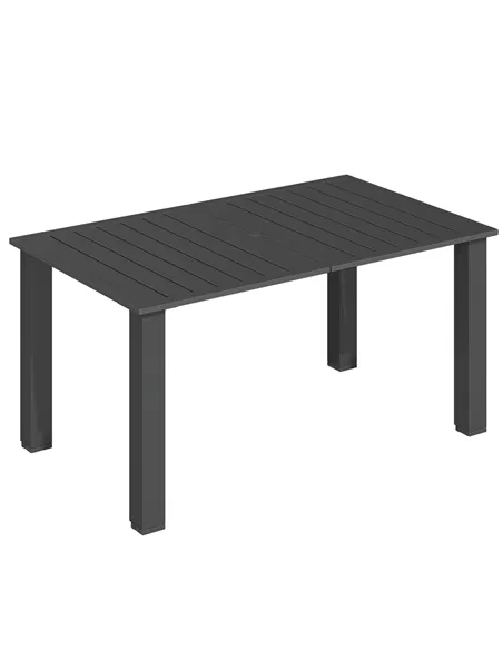 Outsunny Garden Table with Parasol Hole for 6 Person, Rectangle Outdoor Dining Table with Slatted Metal Tabletop, Steel Frame fo