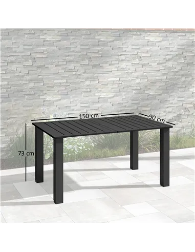 Outsunny Garden Table with Parasol Hole for 6 Person, Rectangle Outdoor Dining Table with Slatted Metal Tabletop, Steel Frame fo