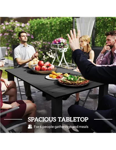 Outsunny Garden Table with Parasol Hole for 6 Person, Rectangle Outdoor Dining Table with Slatted Metal Tabletop, Steel Frame fo