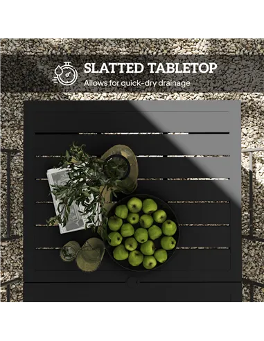 Outsunny Garden Table with Parasol Hole for 6 Person, Rectangle Outdoor Dining Table with Slatted Metal Tabletop, Steel Frame fo